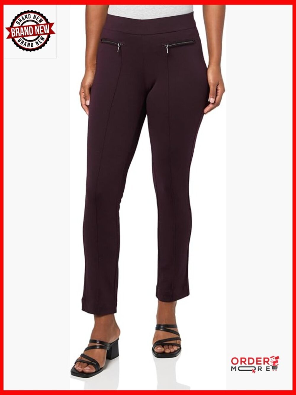 Petite Slim Comfort Fit Ponte Dress Pants Pull-On Stretch 28.5" Inseam